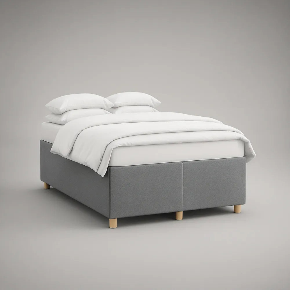 Čalouněný rám pro matraci 160 × 200 cm, šedý, bukové nohy