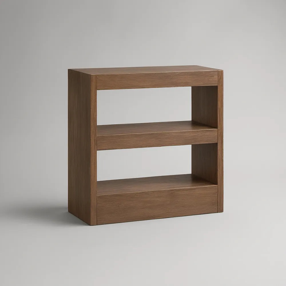 Hnědý úložný regál z MDF s dubovou dýhou, 80 × 30 × 80 cm