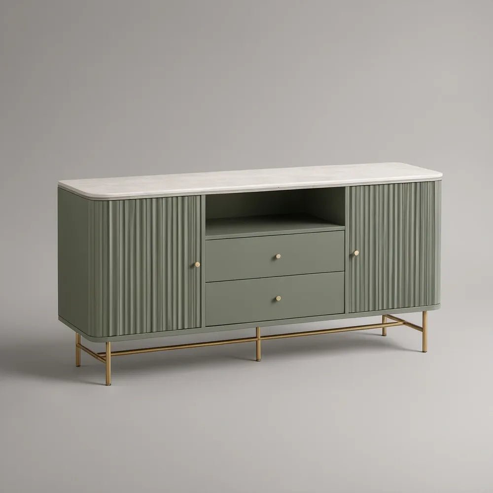 Zelený kuchyňský příborník s keramickou deskou 160 × 40 × 85 cm