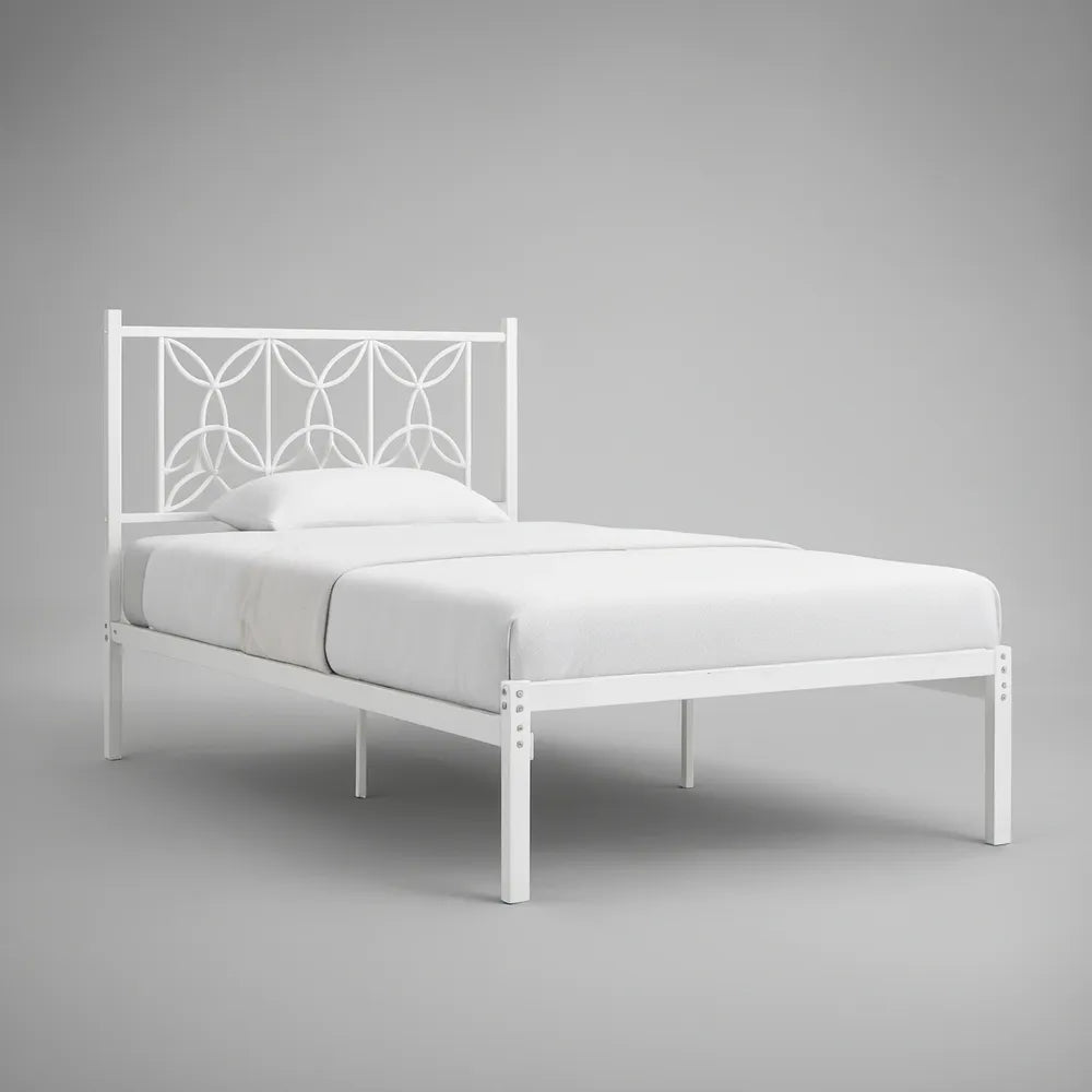 Bílá kovová postel 90 × 200 cm s dekorativním čelem